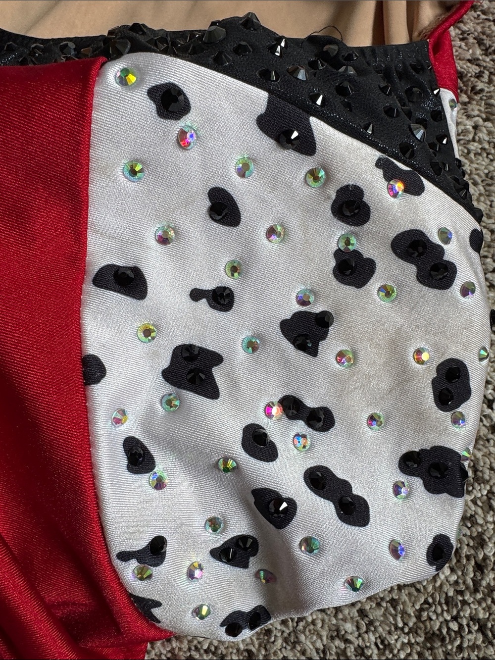 Glamour Costumes Red and Dalmatian Print Dance Leotard w/ Feathers style 24-200 - Picture 8 of 11